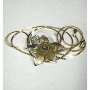 Bolo Necklace 16 In Jewelry Goldtone Chain Flower Floral Leaf Mesh